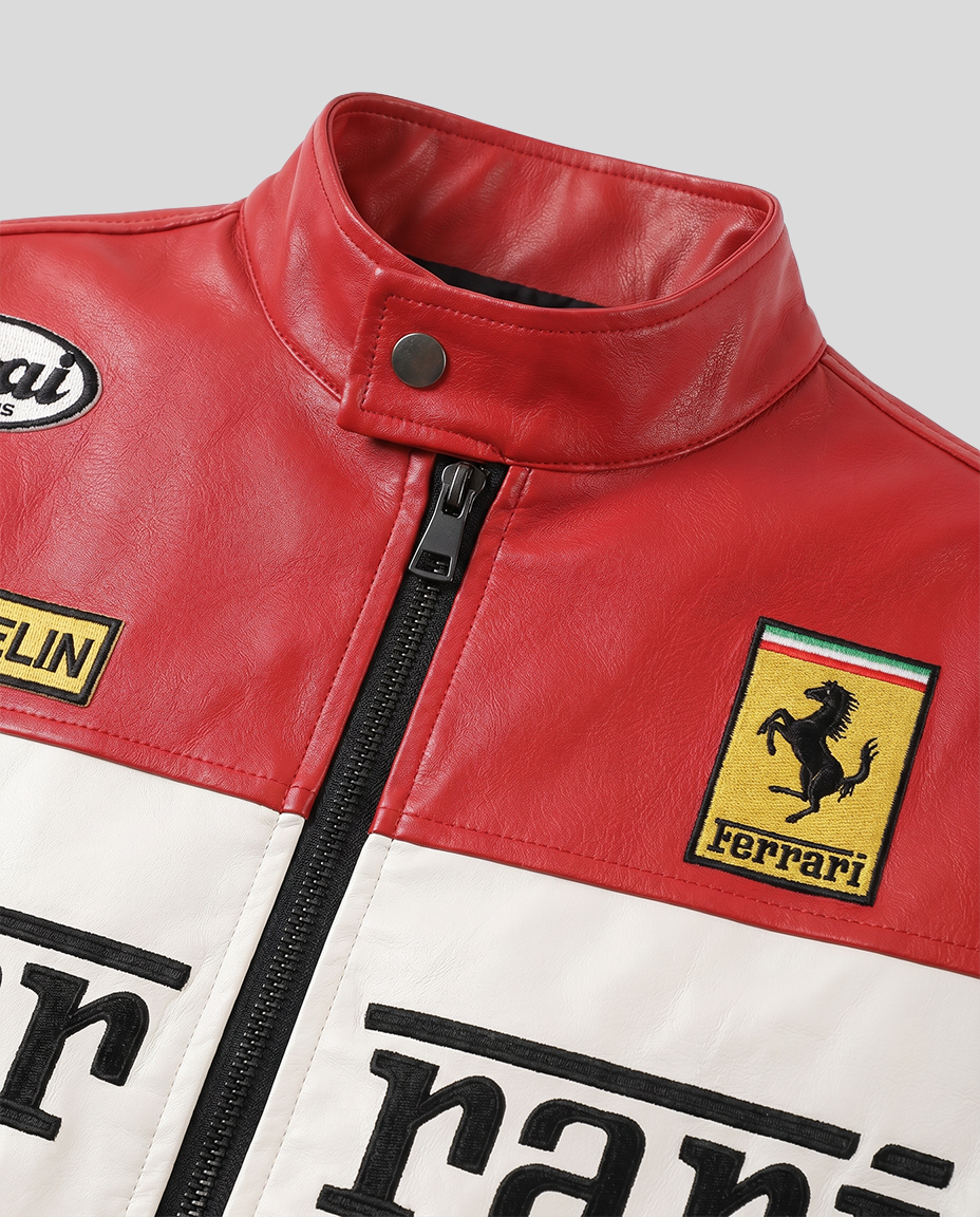 Ferrari F1 Vintage Leather Jacket - White Edition