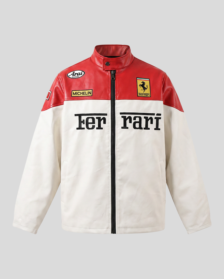 Ferrari F1 Vintage Leather Jacket - White Edition