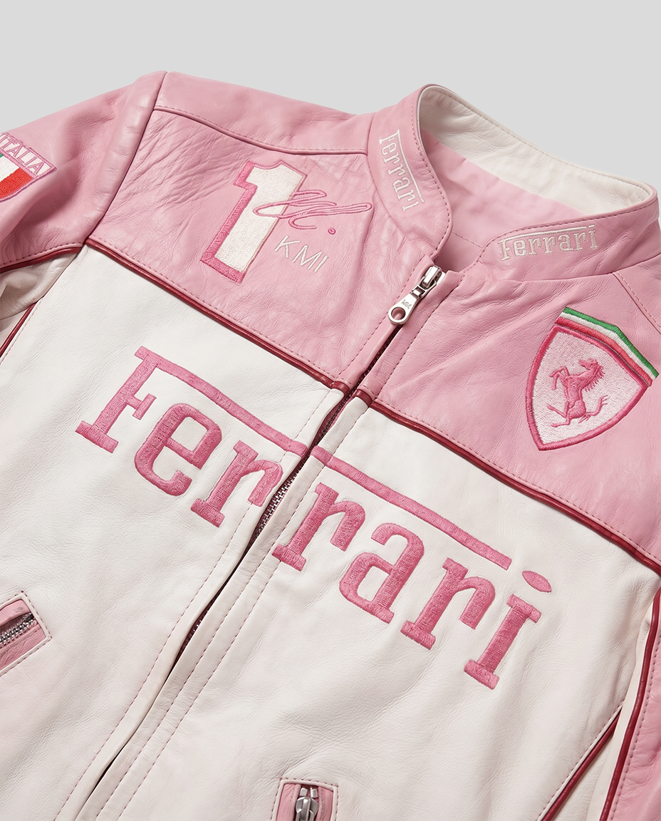 Ferrari F1 Vintage Racing Leather Jacket - Pink Edition