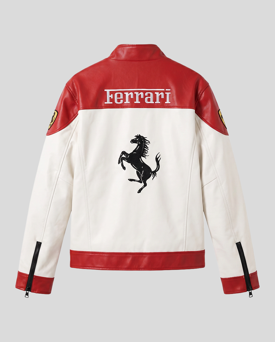 Ferrari F1 Vintage Leather Jacket - White Edition
