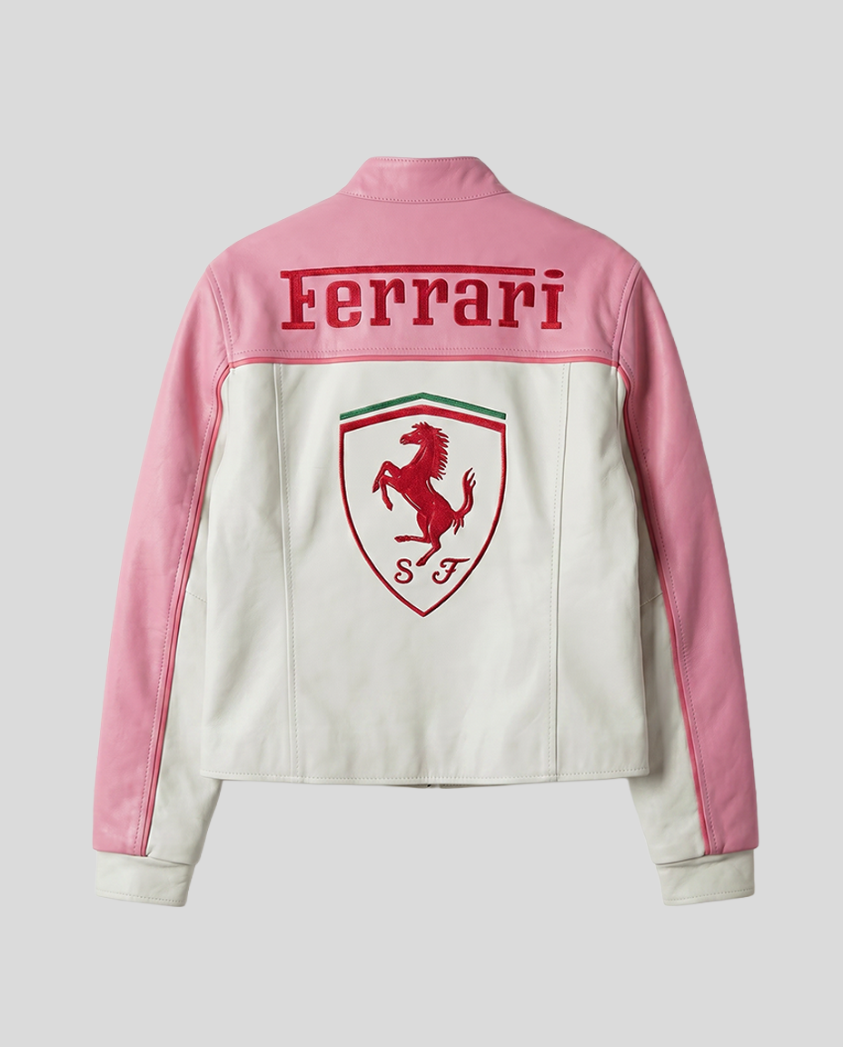 Ferrari F1 Vintage Racing Leather Jacket - Pink Edition
