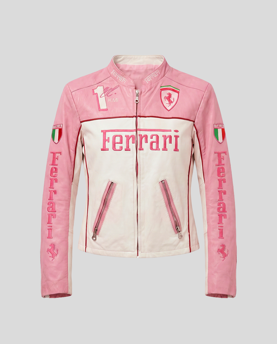 Ferrari F1 Vintage Racing Leather Jacket - Pink Edition